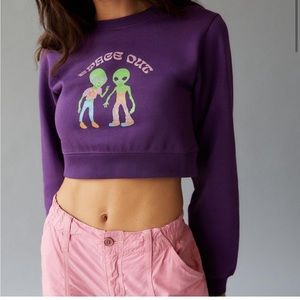 Urban Outfitters Sweatshirt Cropped Space Out Aliens Glitter